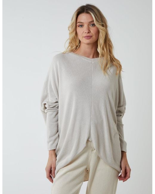 Blue Vanilla Gray V Neck Front Cut And Sew Soft Knit Jumper