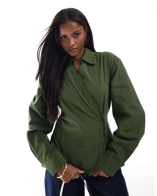 ASOS Green Wrap Shirt With Cocoon Sleeve