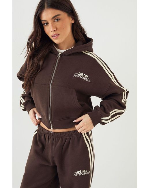 DSGN Studio Brown Side Stripe Boxy Zip Through Hoodie