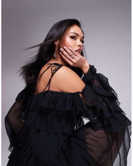 ASOS Black Ruffle Off Shoulder Tiered Mini Dress
