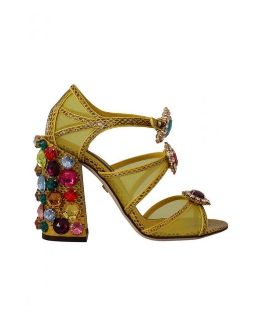 Dolce & Gabbana Green Leather Crystal Ayers Sandals Shoes Polyamide