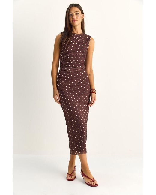 Bianco Lucci Multicolor Polka Dot Bodycon Midi Dress