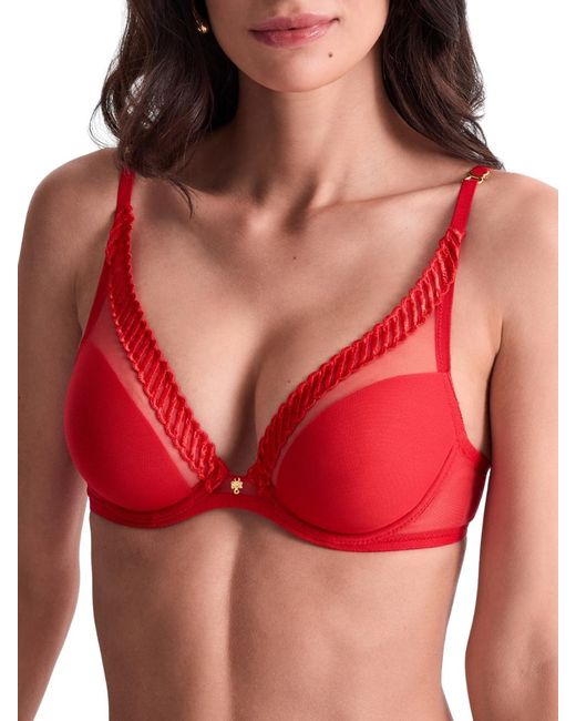 Aubade Red Sheer Emotion Triangle Plunge Bra