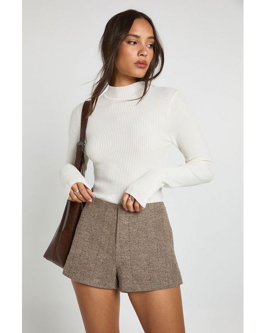 Boohoo Brown Premium Herringbone Tailored Shorts