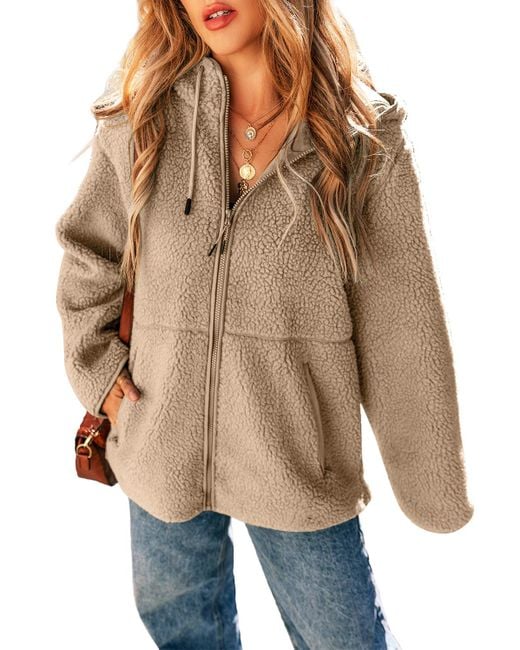 Azura Exchange Natural Sherpa Fleece Zipup Jacket