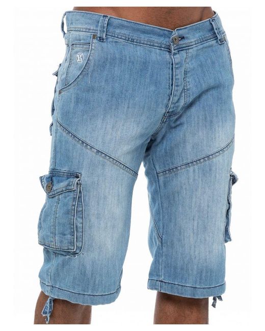 Kruze By Enzo Blue Cargo Combat Shorts for men