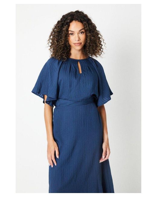 Wallis Blue Textured Stripe Angel Sleeve Midi Dress