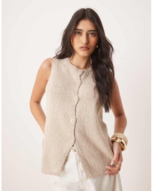 ASOS Natural Knitted Crew Neck Longline Textured Waistcoat
