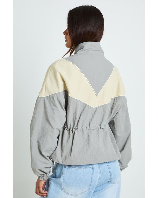 Boohoo Blue Cinched Waist Panelled Funnel Neck Jacket