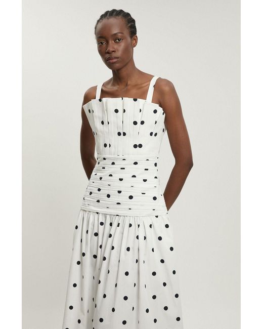 Karen Millen Multicolor Printed Poplin Pleated Midi Dress