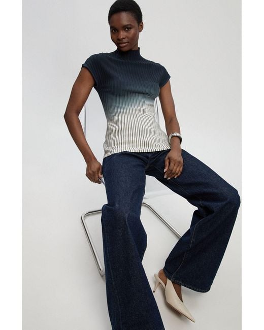 Karen Millen Blue Ombre Knit High Neck Sleeveless Top