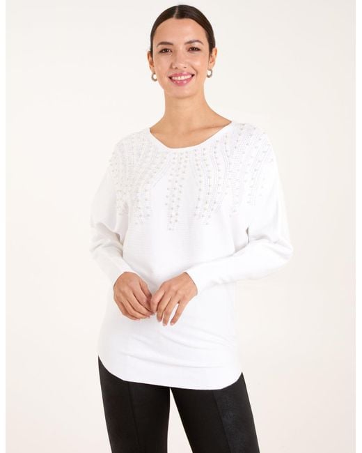 Blue Vanilla Embellished Pearl Knitted Jumper in White Lyst UK