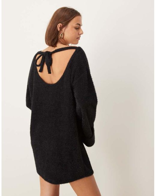 ASOS Black Supersoft Fluffy Slouchy Mini Jumper Dress