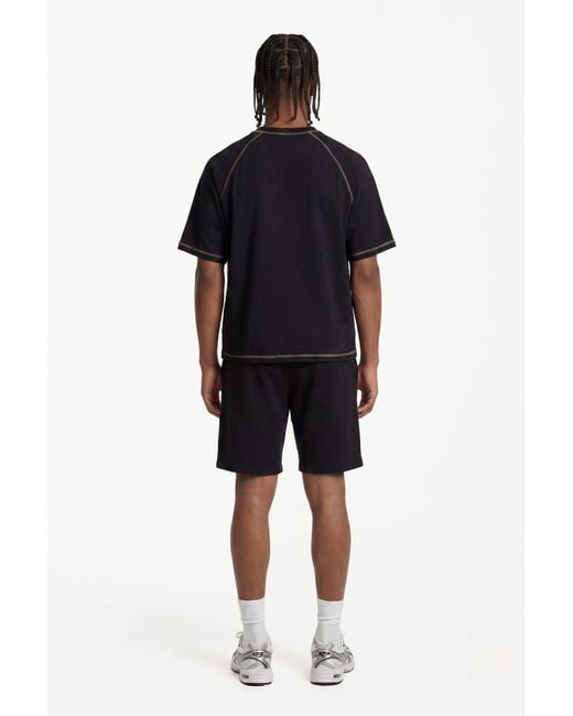 BoohooMAN Black Oversized Boxy Contrast Stitch Washed Raglan Waffle T-Shirt for men