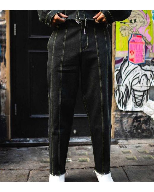 Labelrail Black X Olibrom Seam Detail Straight Leg Jeans for men