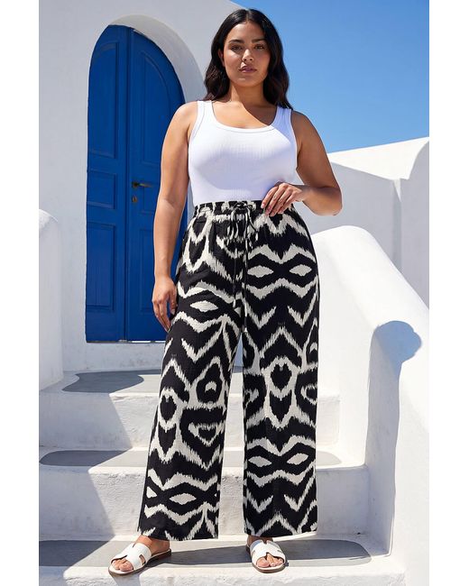 Roman Black Curve Abstract Print Wide Leg Trouser