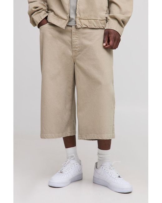 BoohooMAN Natural Tall Washed Relaxed Fit Longline Jorts for men