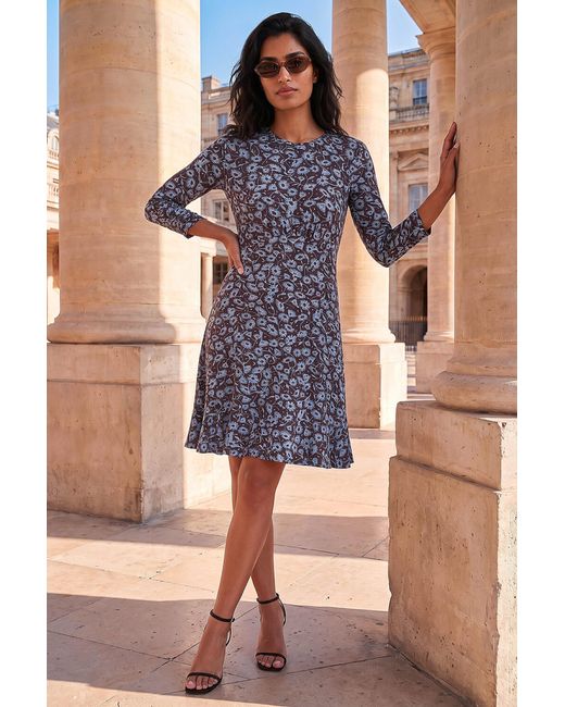 Roman Blue Floral Print Frill Dress