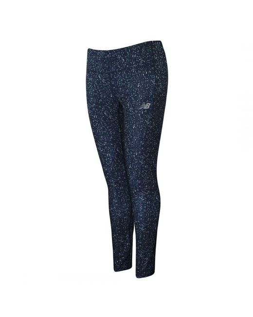 New Balance Blue Printed Impact Running Tight Leggings Wp11264 Mtl Spandex