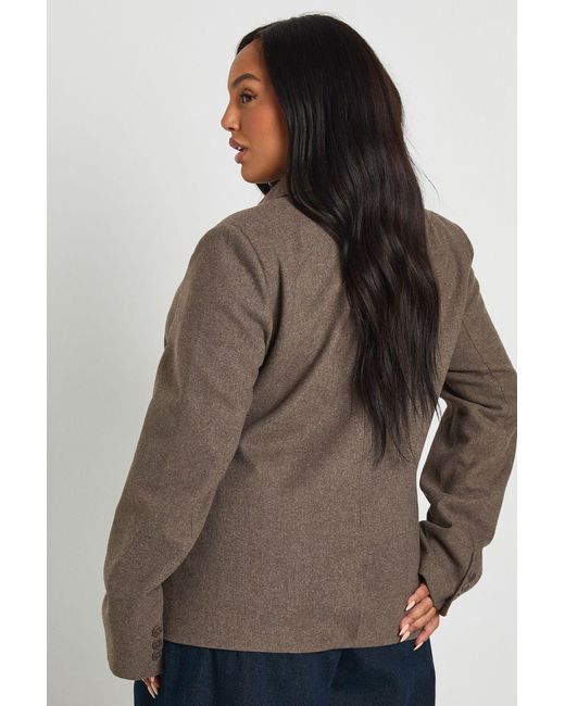 Boohoo Brown Plus Tie Detail Wool Look Blazer