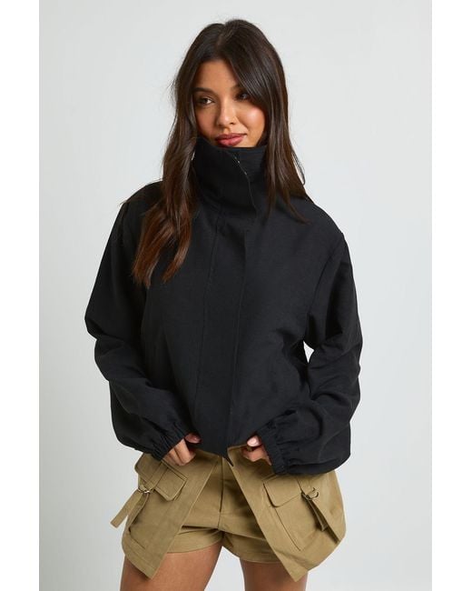 Boohoo Black Funnel Neck Elasticated Waist Jacket