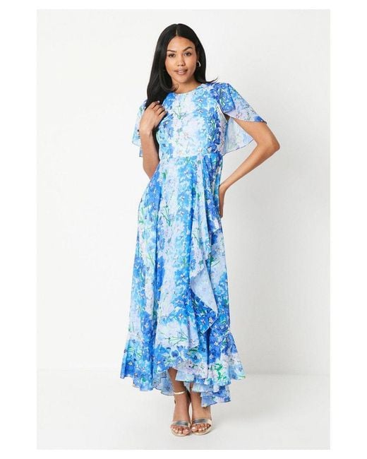 Coast Blue Printed Cape Back And Wrap Skirt Midi Dress