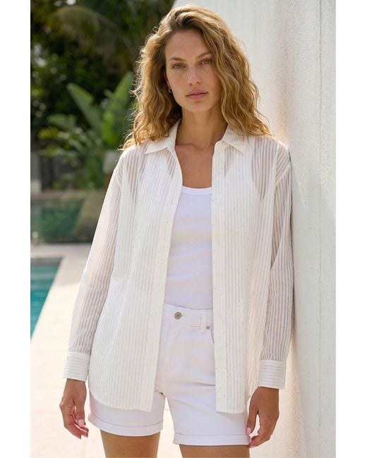 Roman White Embellished Hotfix Stripe Shirt