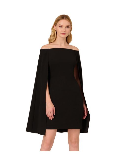 Adrianna Papell Black Off Shoulder Cape Dress