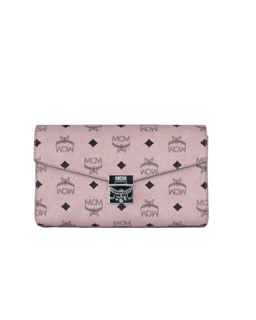 MCM Pink Medium Soft Signature Diamond Logo Leather Clutch Crossbody Handbag