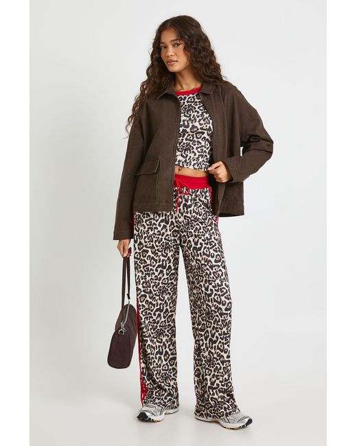 Boohoo Red Leopard Print Piping Detail Crop Top And Trouser Set