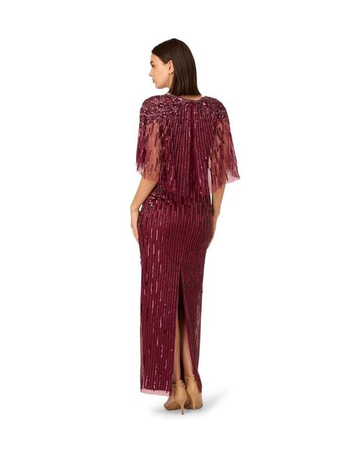 Adrianna Papell Red Cape Bead Long Dress