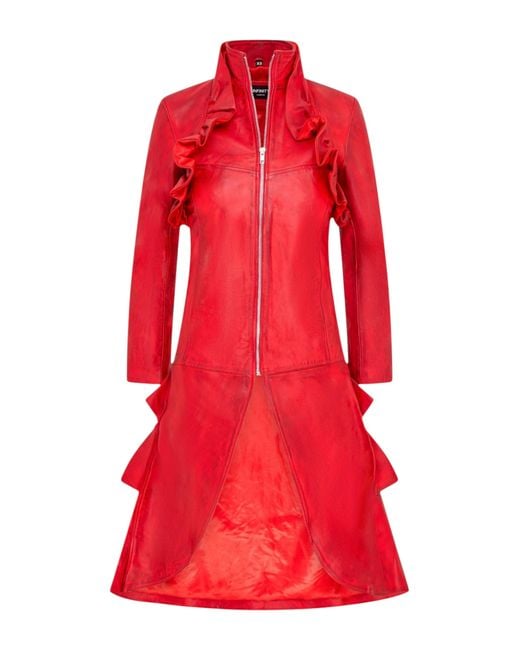 Infinity Leather Red Goth High Collar Victorian Flare Tailcoat