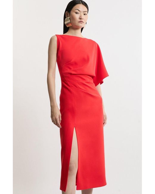 Karen Millen Petite Fluid Tailored Asymmetric Sleeve Maxi Dress