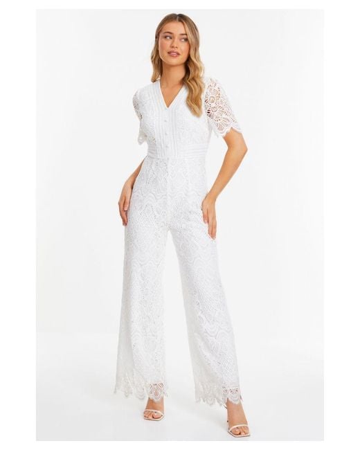 Quiz White Crochet Lace Jumpsuit