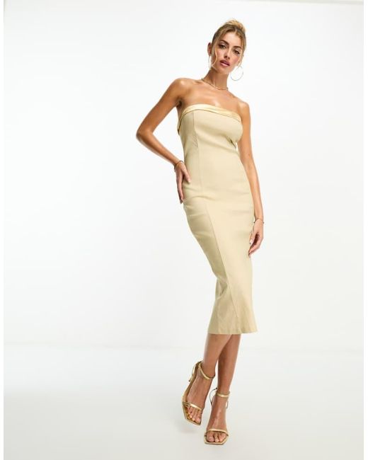 Missy Empire White Satin Trim Bandeau Midi Dress