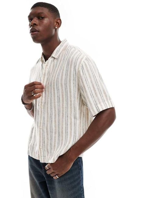 Abercrombie & Fitch Natural Striped Linen Short Sleeve Shirt for men