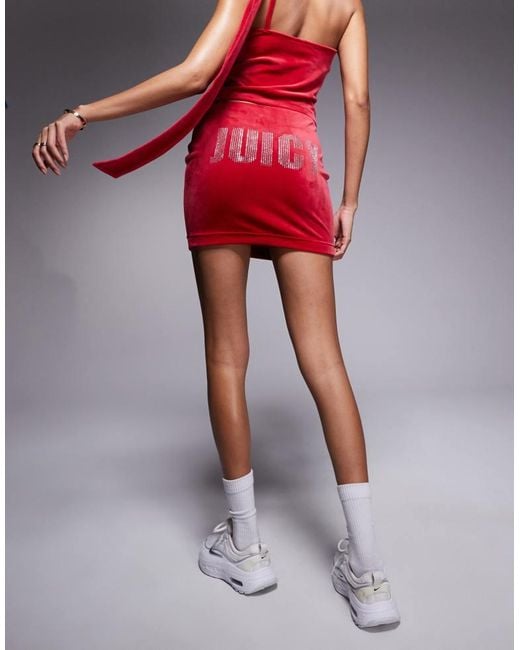 Juicy Couture Red Diamante Logo Tube Skirt Co-Ord