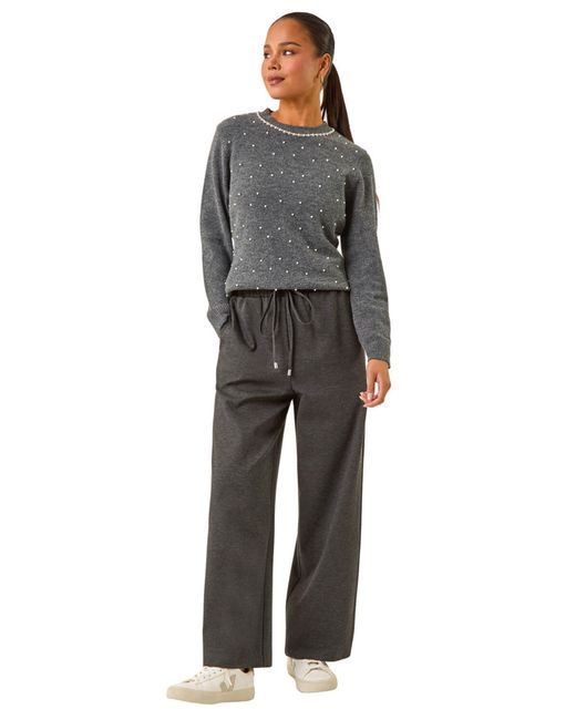 Roman Gray Petite Drawstring Ponte Trouser
