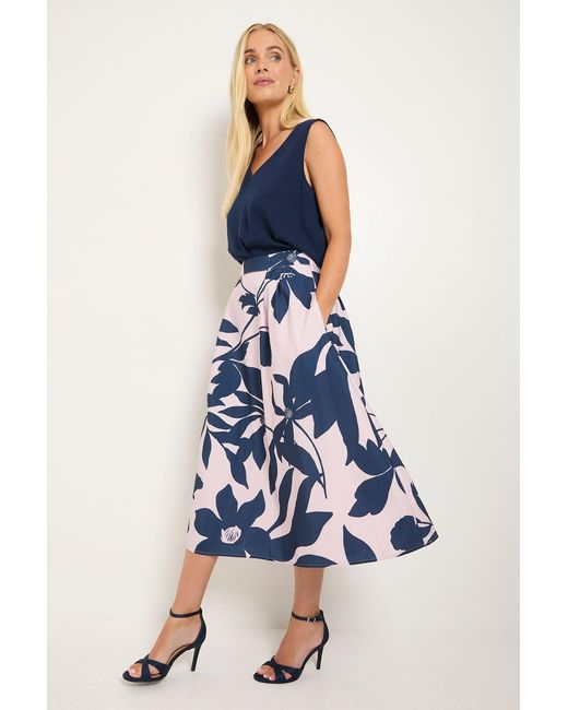 Wallis Blue Petite Floral Ottoman Twill Skirt