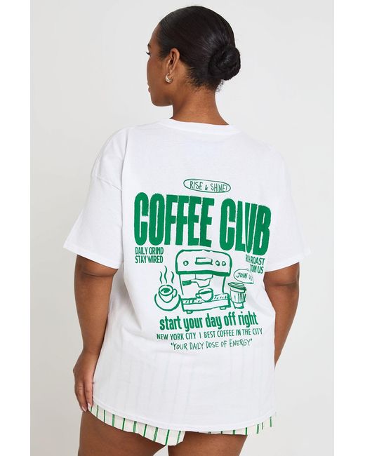 Boohoo Green Plus Coffee Club Printed T Shirt