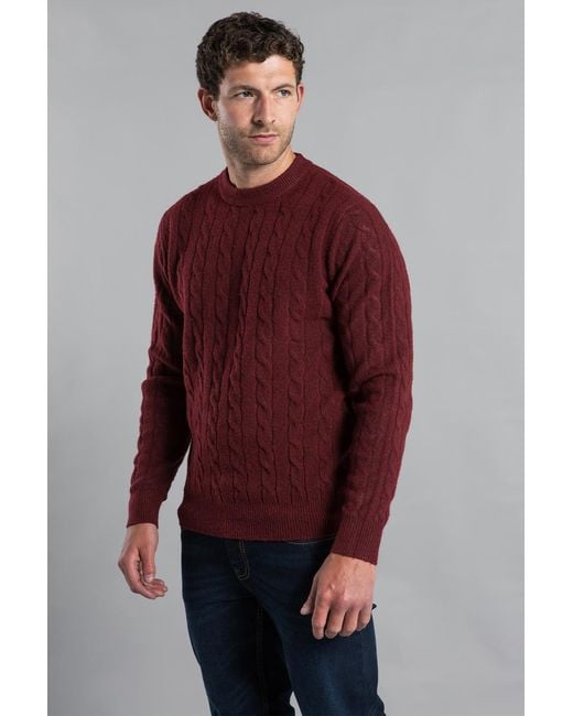 Kensington Eastside Red Rope Cable Knit Crew Neck Jumper for men