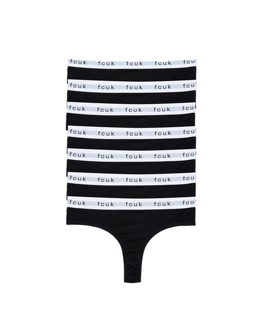 French Connection Black 7 Pack Cotton Fcuk Ladies Thongs