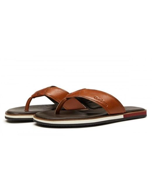 Oliver Sweeney Brown Saltash Leather Flip Flops for men