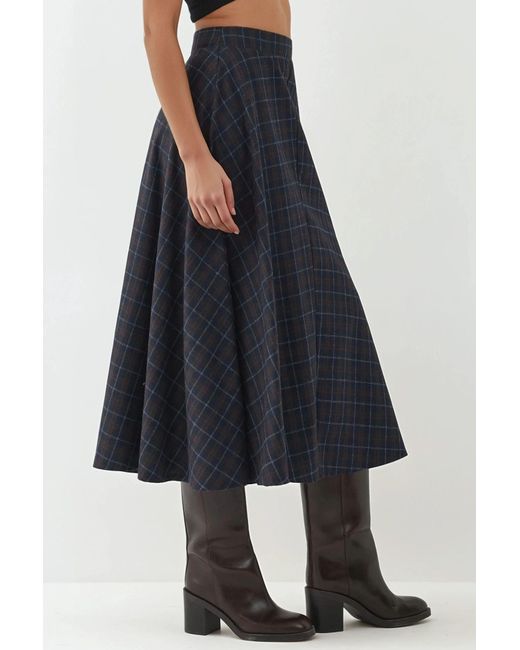 Hiccup Blue High Waist Plaid A-Form Skirt