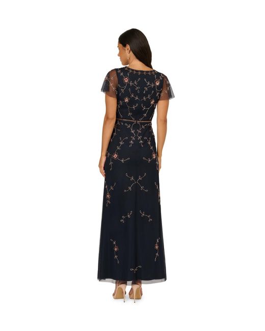 Adrianna Papell Black Studio Bead V Neck Long Dress