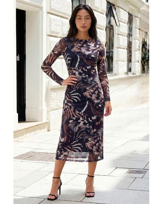 Roman Brown Petite Abstract Mesh Dress