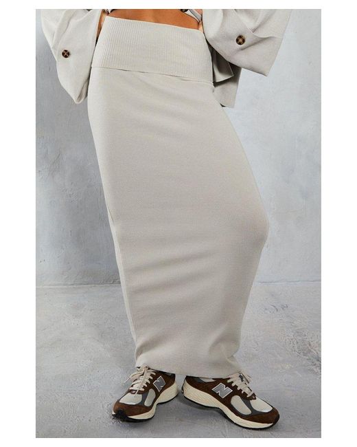 MissPap Gray Premium Soft Knit Folded Waist Maxi Skirt