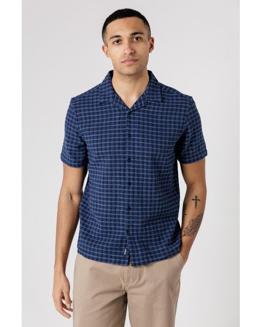 Kensington Eastside Blue Cotton Button-Up Shirt With Check Print for men