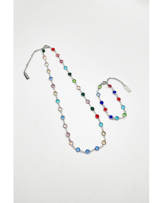 SVNX Multicolor Round Crystal Necklace And Bracelet Set