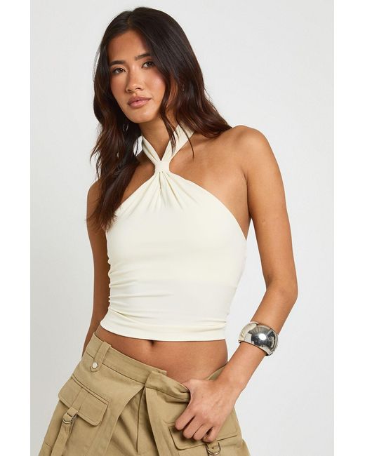 Boohoo White Halterneck Knot Front Top